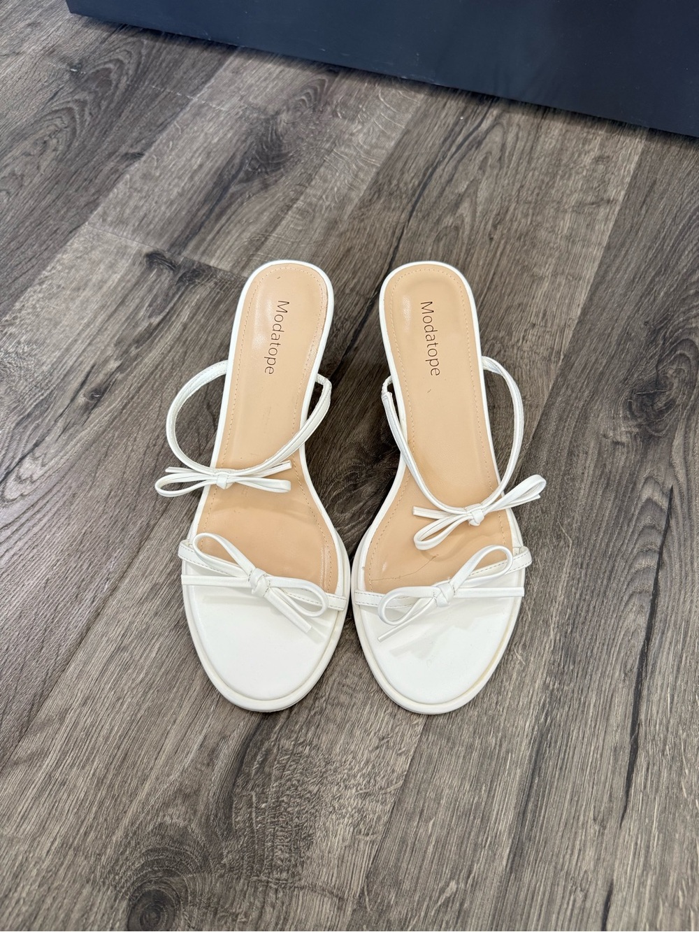 Modatope White Bow Strappy Slide Heels for Women